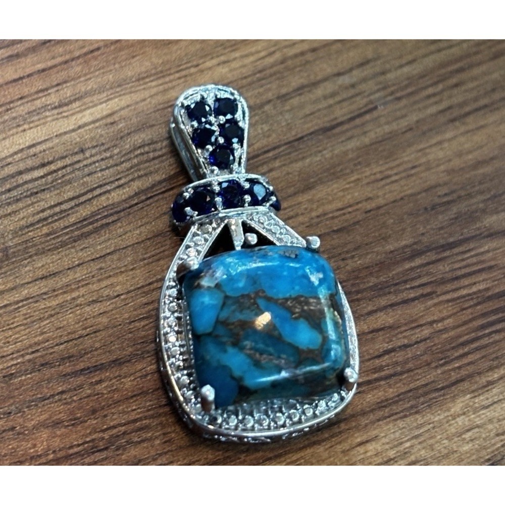 925 Sterling Silver Turquoise And Sapphire Pendant